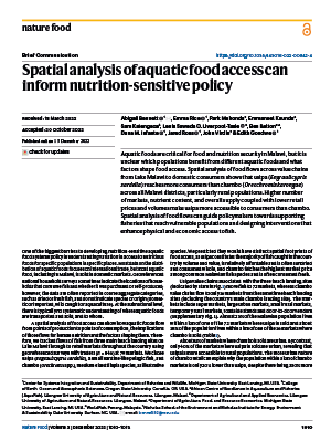 水生食物獲取的空間分析可以為營養敏感政策提供信息